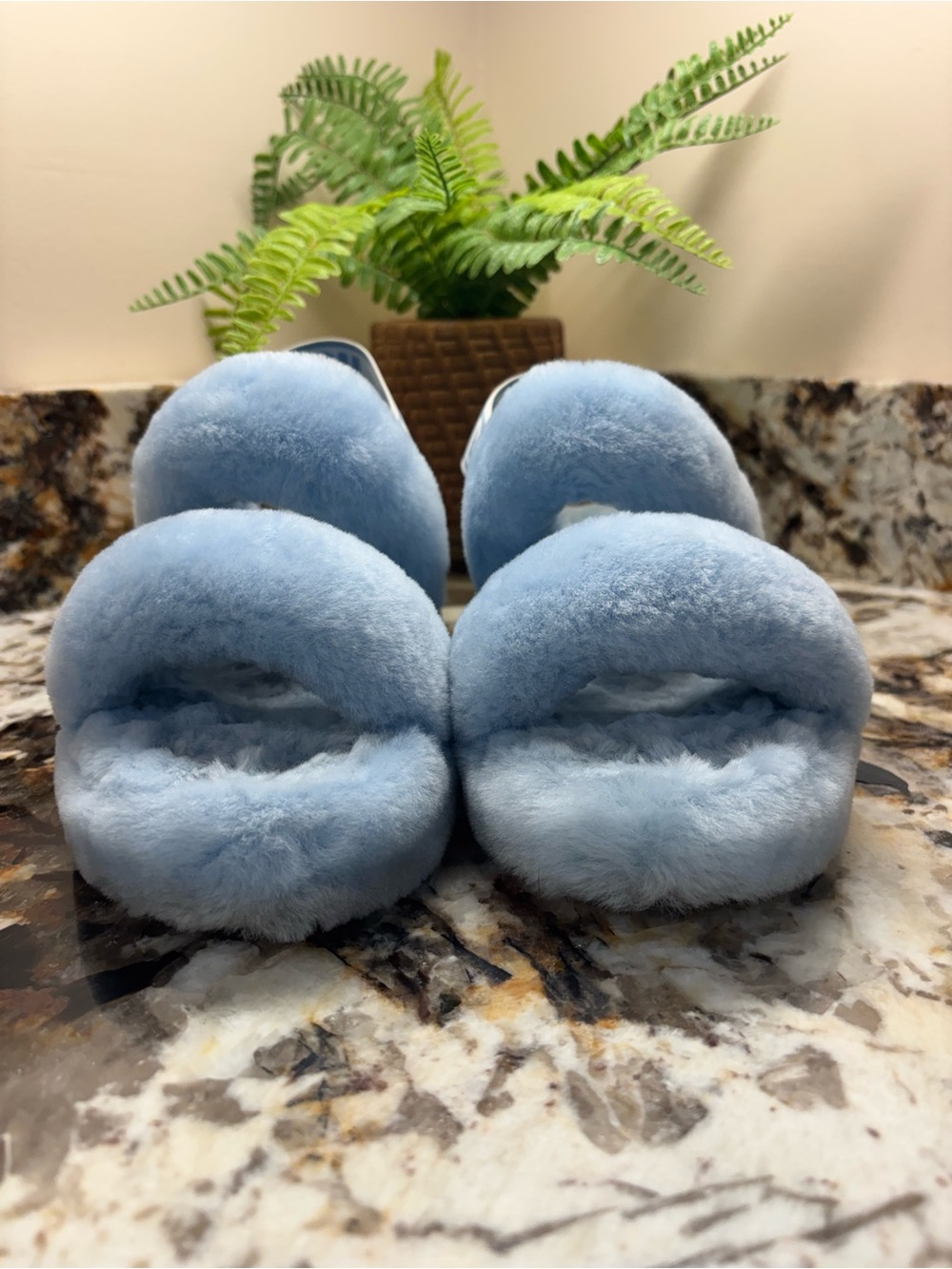 UGG  Light Blue Plush Slide Slippers